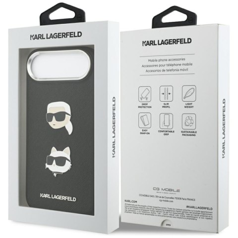 Etui Karl Lagerfeld FW Grained Karl & Choupette Heads Pins & Logo do iPhone Air czarny