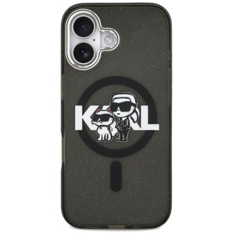 Etui Karl Lagerfeld IML Glitter Karl & Choupette Sketch Logo MagSafe do iPhone 17 czarny
