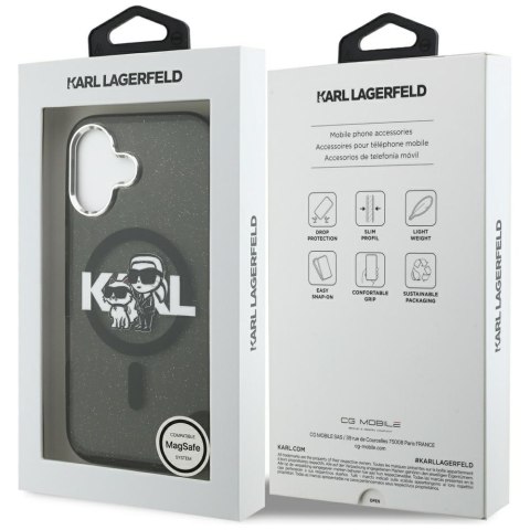 Etui Karl Lagerfeld IML Glitter Karl & Choupette Sketch Logo MagSafe do iPhone 17 czarny