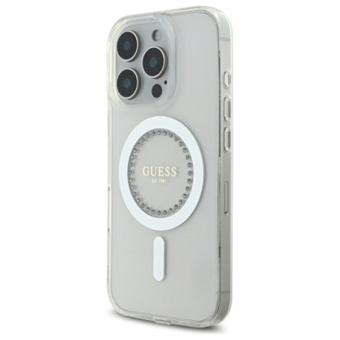 Guess GUHMP16LPFTDTEH iPhone 16 Pro 6.3" biały/white hardcase IML Rhinestones MagSafe