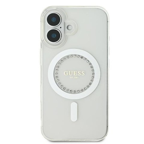 Guess GUHMP16SPFTDTEH iPhone 16 6.1" biały/white hardcase IML Rhinestones MagSafe
