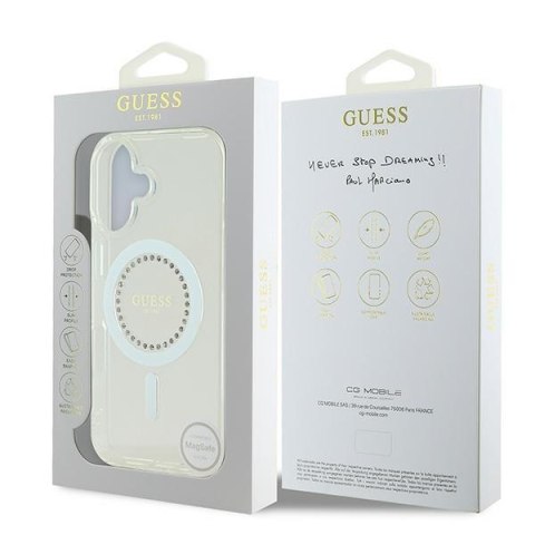 Guess GUHMP16SPFTDTEH iPhone 16 6.1" biały/white hardcase IML Rhinestones MagSafe
