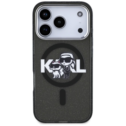 Etui Karl Lagerfeld IML Glitter Karl & Choupette Sketch Logo MagSafe do iPhone 17 Pro czarny