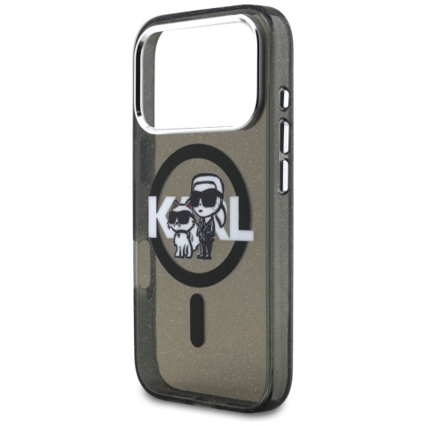 Etui Karl Lagerfeld IML Glitter Karl & Choupette Sketch Logo MagSafe do iPhone 17 Pro czarny