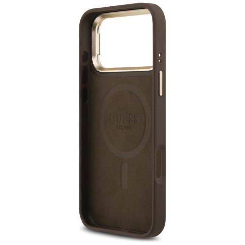 Etui Guess 4G PU Triangle Logo & Stand Camera Magsafe do iPhone 17 Pro Max brązowy
