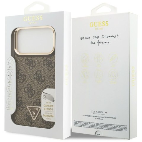 Etui Guess 4G PU Triangle Logo & Stand Camera Magsafe do iPhone 17 Pro Max brązowy