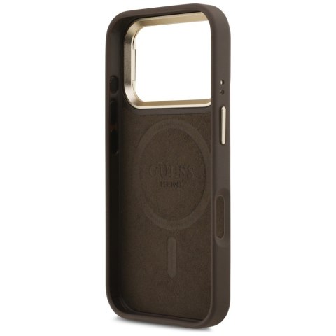 Etui Guess 4G PU Triangle Logo & Stand Camera Magsafe do iPhone 17 Pro brązowy