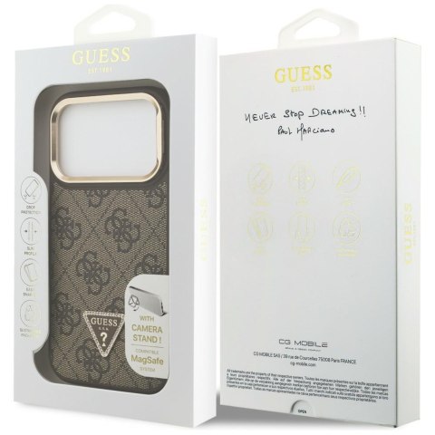 Etui Guess 4G PU Triangle Logo & Stand Camera Magsafe do iPhone 17 Pro brązowy