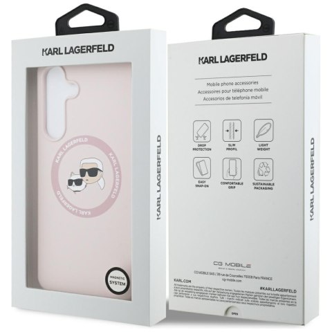 Etui Karl Lagerfeld Silicone Karl&Choupette Heads MagSafe do Samsung Galaxy S25 FE różowy
