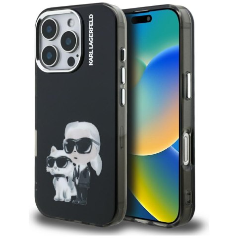 Etui Karl Lagerfeld IML Aquarelle Karl & Choupette & Logo do iPhone 16 Pro Max czarny