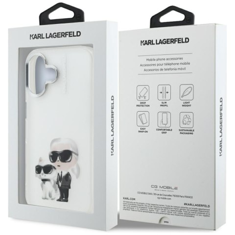 Etui Karl Lagerfeld IML Aquarelle Karl & Choupette & Logo do iPhone 16 biały