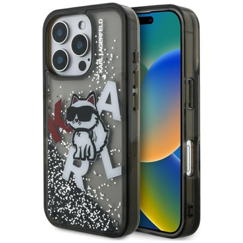 Etui Karl Lagerfeld Liquid Glitter Choupette Logo do iPhone 16 Pro czarny