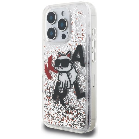 Etui Karl Lagerfeld Liquid Glitter Choupette Logo do iPhone 16 Pro przezroczysty