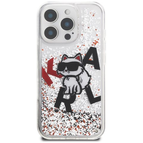 Etui Karl Lagerfeld Liquid Glitter Choupette Logo do iPhone 16 Pro przezroczysty