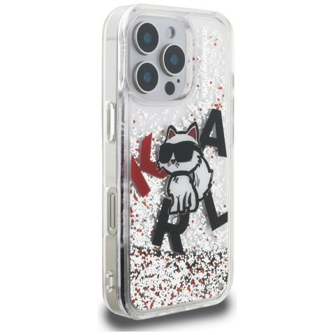 Etui Karl Lagerfeld Liquid Glitter Choupette Logo do iPhone 16 Pro przezroczysty
