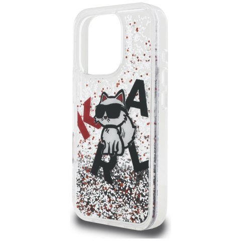 Etui Karl Lagerfeld Liquid Glitter Choupette Logo do iPhone 16 Pro przezroczysty