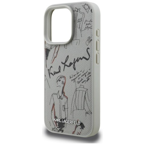 Etui Karl Lagerfeld Grained Pattern & Logo MagSafe do iPhone 16 Pro Max szary