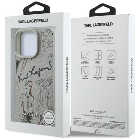 Etui Karl Lagerfeld Grained Pattern & Logo MagSafe do iPhone 16 Pro szary