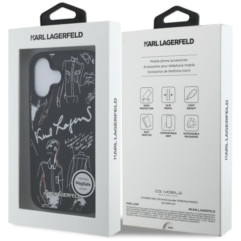 Etui Karl Lagerfeld Grained Pattern & Logo MagSafe do iPhone 16 czarny