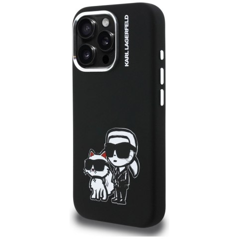 Etui Karl Lagerfeld Silicone Karl&Choupette Sketch MagSafe do iPhone 16 Pro czarny
