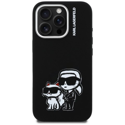 Etui Karl Lagerfeld Silicone Karl&Choupette Sketch MagSafe do iPhone 16 Pro czarny