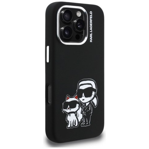 Etui Karl Lagerfeld Silicone Karl&Choupette Sketch MagSafe do iPhone 16 Pro czarny