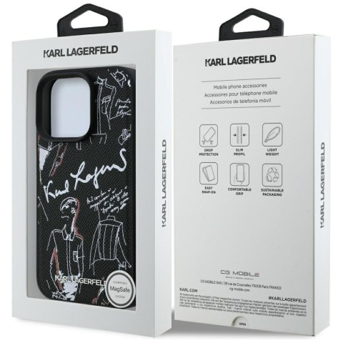 Etui Karl Lagerfeld Grained Pattern & Logo MagSafe do iPhone 16 Pro Max czarny