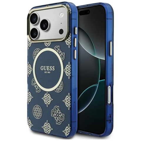 Etui Guess IML Peony Dot MagSafe do iPhone 17 Pro Max niebieski