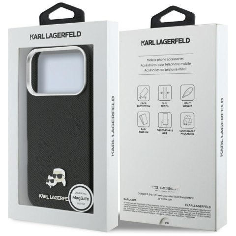 Etui Karl Lagerfeld Karl & Choupette Head Pins Saffiano MagSafe do iPhone 17 Pro Max czarny