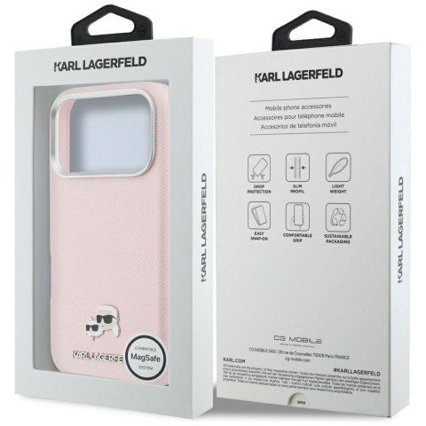 Etui Karl Lagerfeld Karl & Choupette Head Pins Saffiano MagSafe do iPhone 17 Pro Max różowy