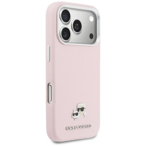 Etui Karl Lagerfeld Karl & Choupette Head Pins Saffiano MagSafe do iPhone 17 Pro różowy