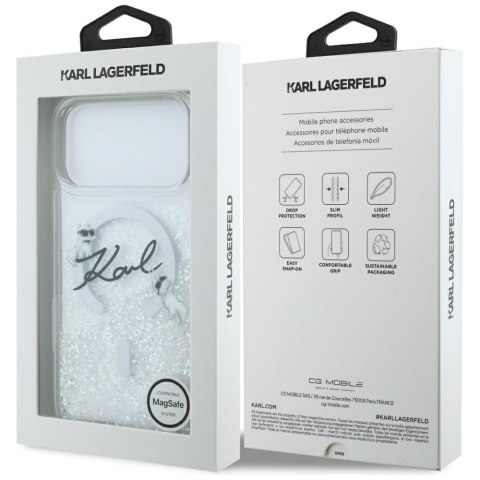 Etui Karl Lagerfeld Liquid Glitter Karl Script Logo MagSafe do iPhone 17 Pro Max przezroczysty