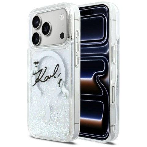 Etui Karl Lagerfeld Liquid Glitter Karl Script Logo MagSafe do iPhone 17 Pro przezroczysty