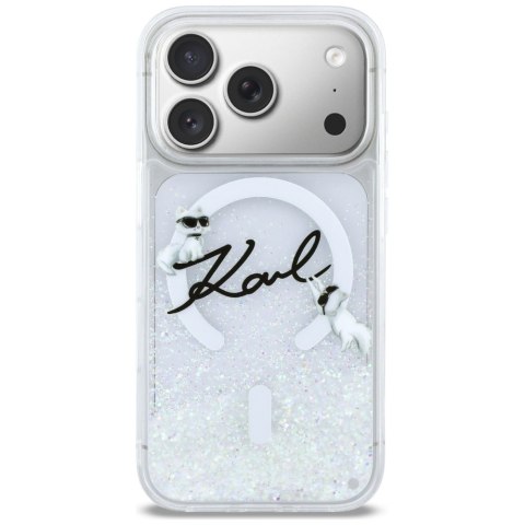 Etui Karl Lagerfeld Liquid Glitter Karl Script Logo MagSafe do iPhone 17 Pro przezroczysty