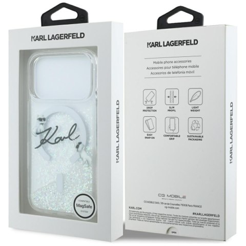 Etui Karl Lagerfeld Liquid Glitter Karl Script Logo MagSafe do iPhone 17 Pro przezroczysty