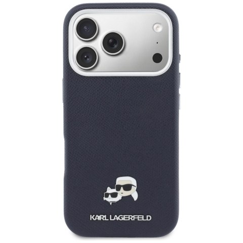 Etui Karl Lagerfeld Karl & Choupette Head Pins Saffiano MagSafe do iPhone 17 Pro Max niebieski