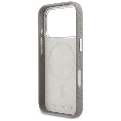 Etui Karl Lagerfeld Karl & Choupette Head Pins Saffiano MagSafe do iPhone 17 Pro Max szary