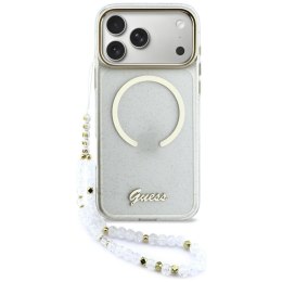 Etui Guess IML Glitters Script Strap MagSafe do iPhone 17 Pro Max przezroczysty