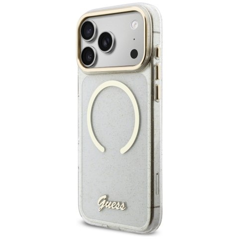 Etui Guess IML Glitters Script Strap MagSafe do iPhone 17 Pro Max przezroczysty