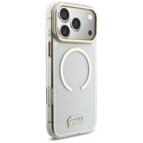 Etui Guess IML Glitters Script Strap MagSafe do iPhone 17 Pro Max przezroczysty