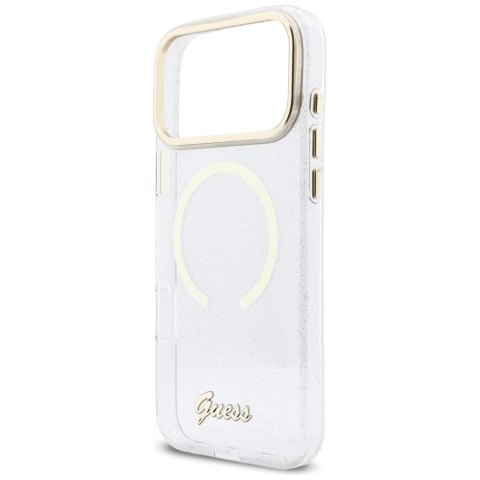 Etui Guess IML Glitters Script Strap MagSafe do iPhone 17 Pro Max przezroczysty