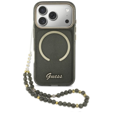 Etui Guess IML Glitters Script Strap MagSafe do iPhone 17 Pro czarny