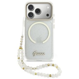 Etui Guess IML Glitters Script Strap MagSafe do iPhone 17 Pro przezroczysty
