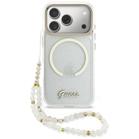 Etui Guess IML Glitters Script Strap MagSafe do iPhone 17 Pro przezroczysty