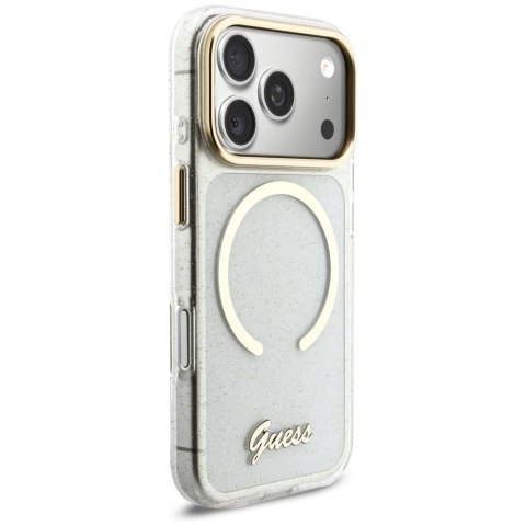 Etui Guess IML Glitters Script Strap MagSafe do iPhone 17 Pro przezroczysty