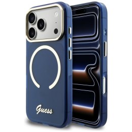 Etui Guess IML Script Metal MagSafe do iPhone 17 Pro niebieski