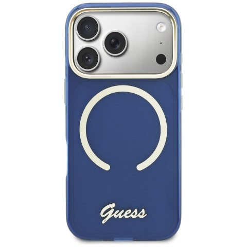 Etui Guess IML Script Metal MagSafe do iPhone 17 Pro niebieski