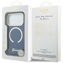 Etui Guess IML Script Metal MagSafe do iPhone 17 Pro niebieski