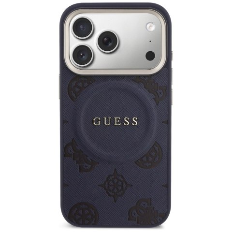 Etui Guess Peony Hot Stamp MagSafe do iPhone 17 Pro Max niebieski