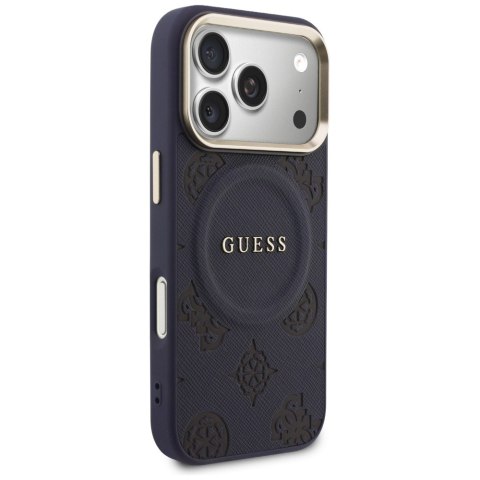 Etui Guess Peony Hot Stamp MagSafe do iPhone 17 Pro niebieski